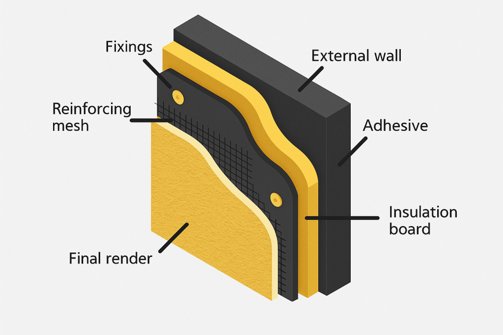 Diagram depicting the makeup of wall insulation