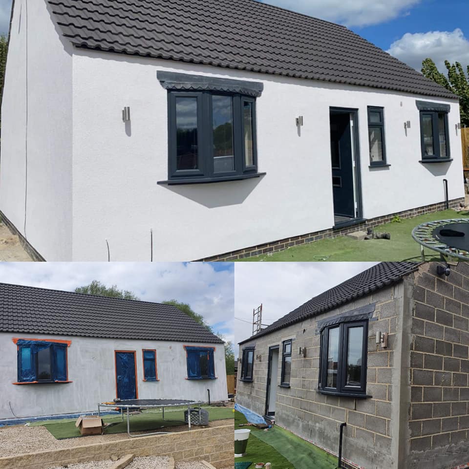 Gallery of images showing external wall insulation progress.